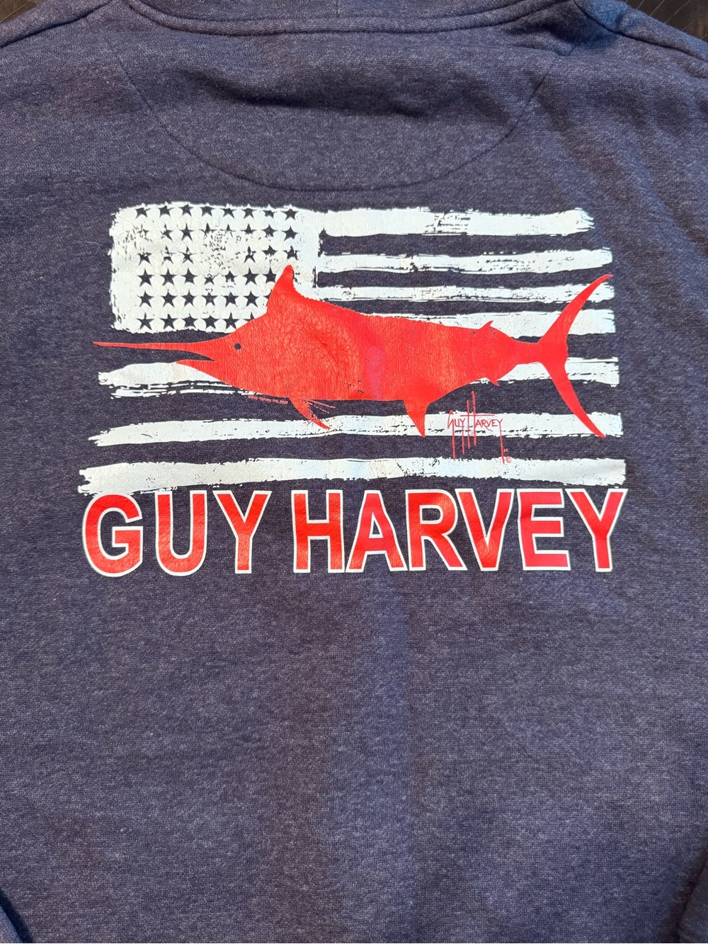 Guy Harvey Navy Sweatshirt with Red Marlin and White Flag Graphic Size XXL